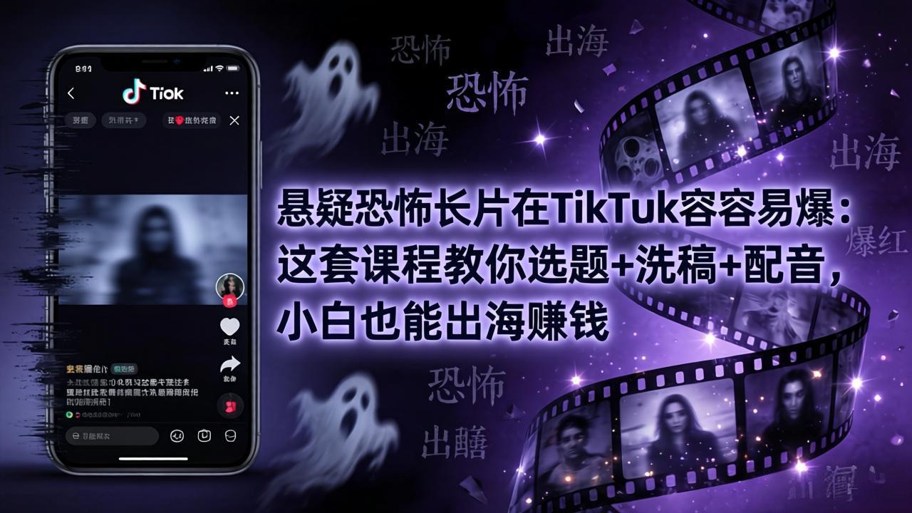 悬疑恐怖长片在TikTok最容易爆：这套课程教你选题+洗稿+配音，小白也能出海赚钱-创课坊