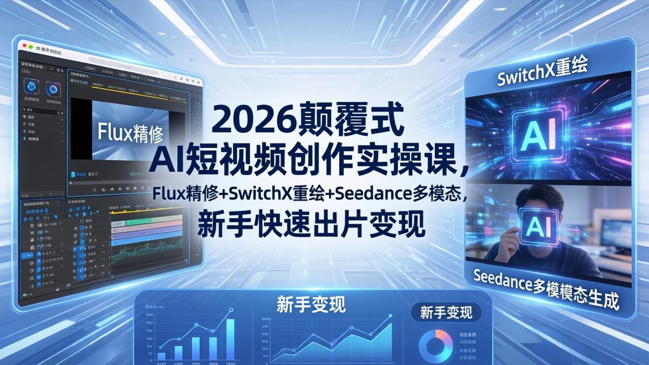 2026颠覆式 AI短视频创作课-5月更新，Flux精修+SwitchX重绘+Seedance多模态，新手快速出片变现-创课坊