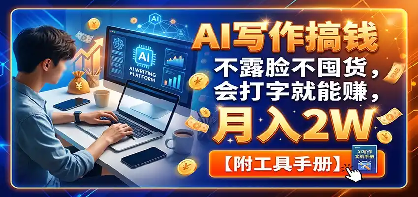 AI写作搞钱：不露脸不囤货，会打字就能赚，月入（因人而异，不承诺收益）2W【附工具手册】