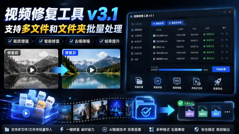 视频修复工具v3.1，支持多文件和文件夹批量处理-创课坊